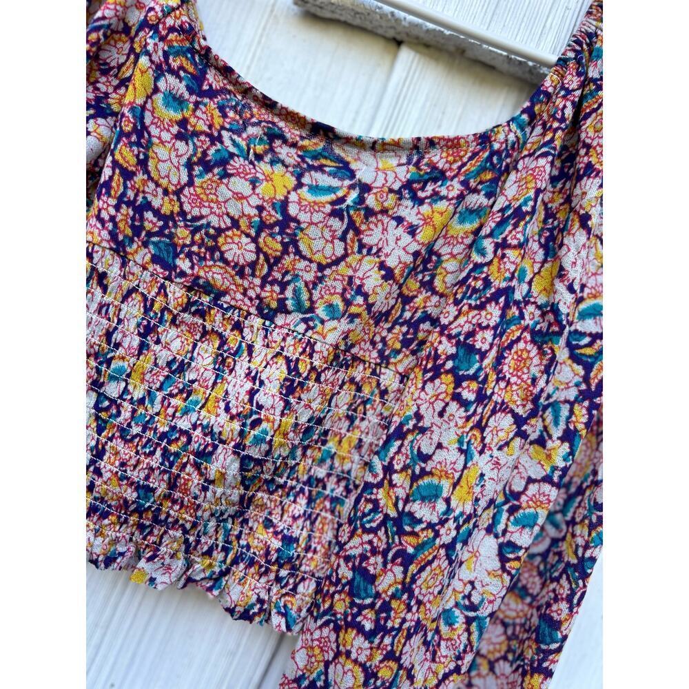 Urban Outfitters Old Soul Smocked Crop Top Floral Print Long Puff Sleeves Sz S - Picture 8 of 10